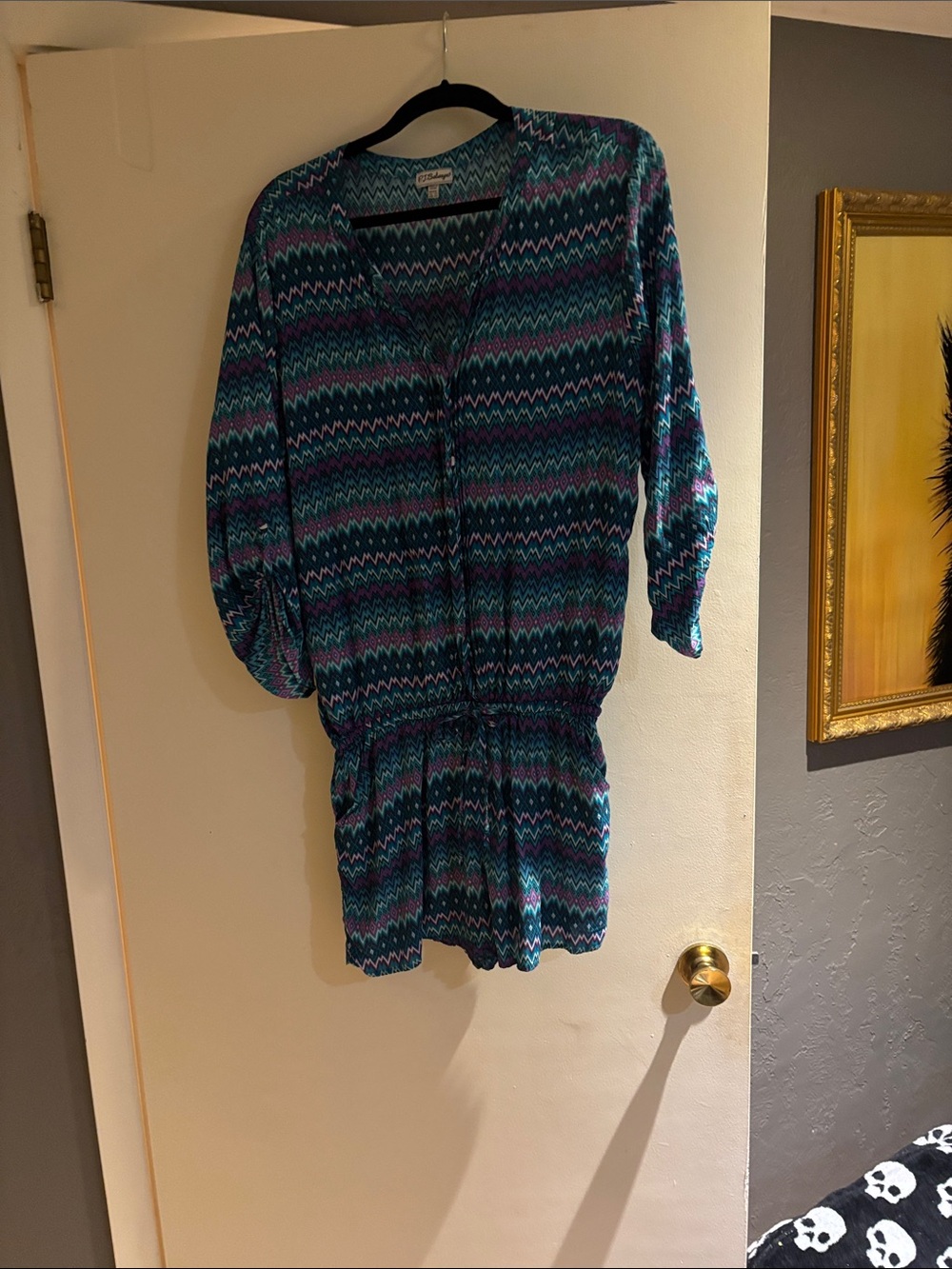 PJ Salvage Women’s Teal Chevron Print Relaxed Jumper